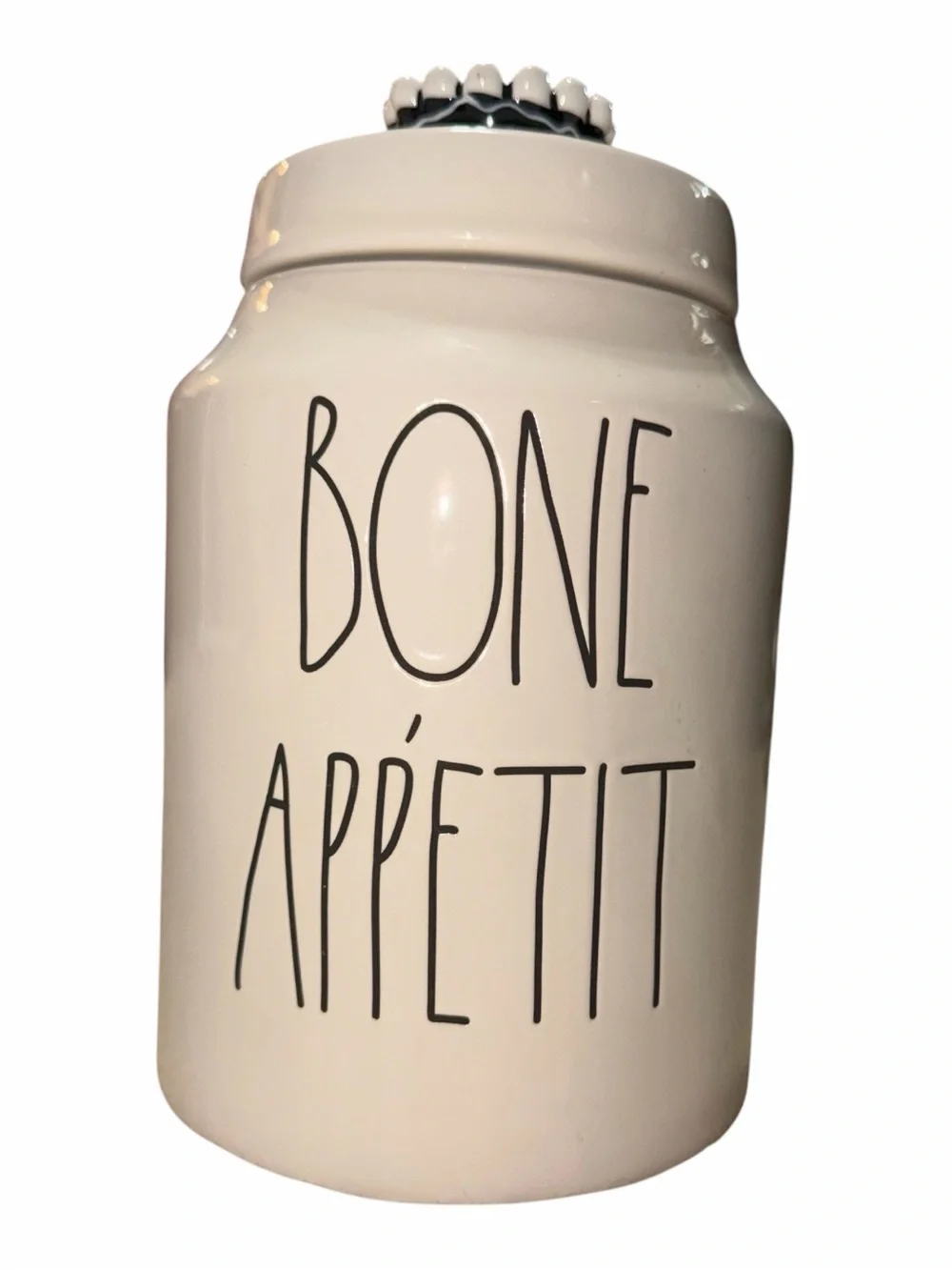 Rae Dunn Cream Ceramic Canister - 'BONE APPÉTIT' with Black Lettering